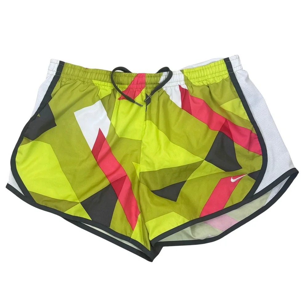 Nike Dri-FIT Geometric Abstract Print Lime Green Running Shorts Women's Large